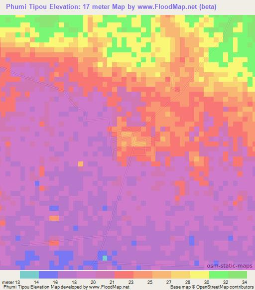 Phumi Tipou,Cambodia Elevation Map