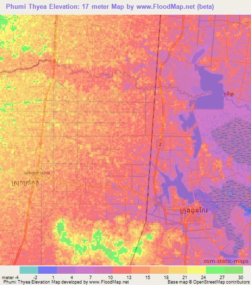 Phumi Thyea,Cambodia Elevation Map