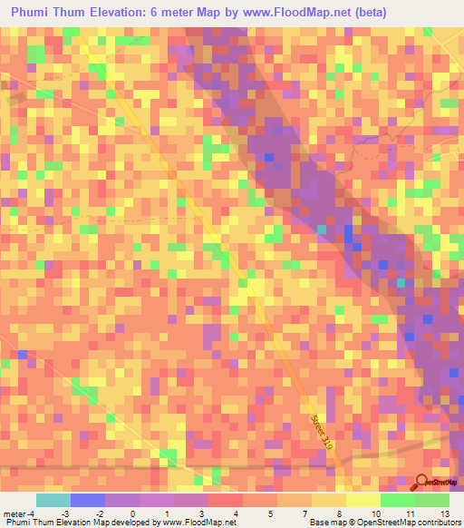 Phumi Thum,Cambodia Elevation Map