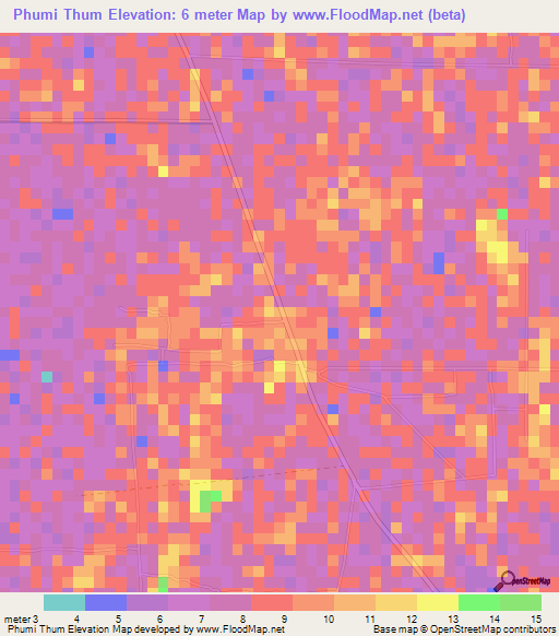 Phumi Thum,Cambodia Elevation Map