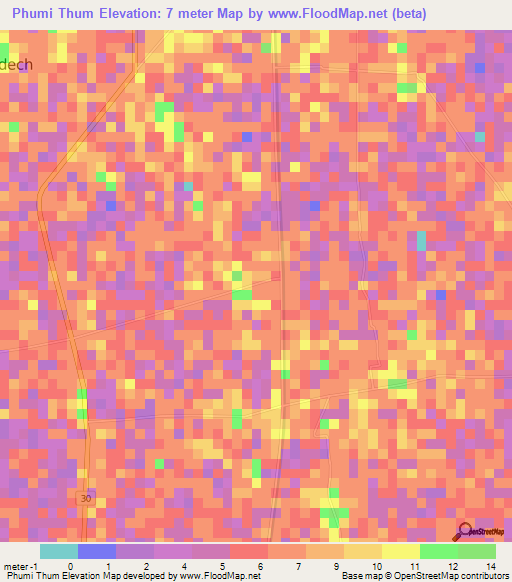 Phumi Thum,Cambodia Elevation Map