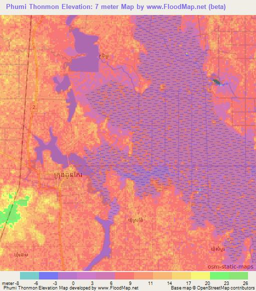 Phumi Thonmon,Cambodia Elevation Map