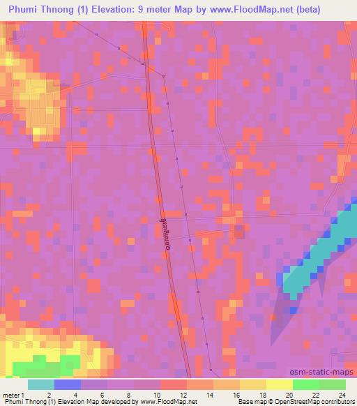 Phumi Thnong (1),Cambodia Elevation Map
