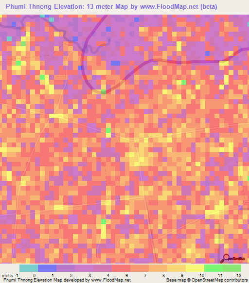 Phumi Thnong,Cambodia Elevation Map