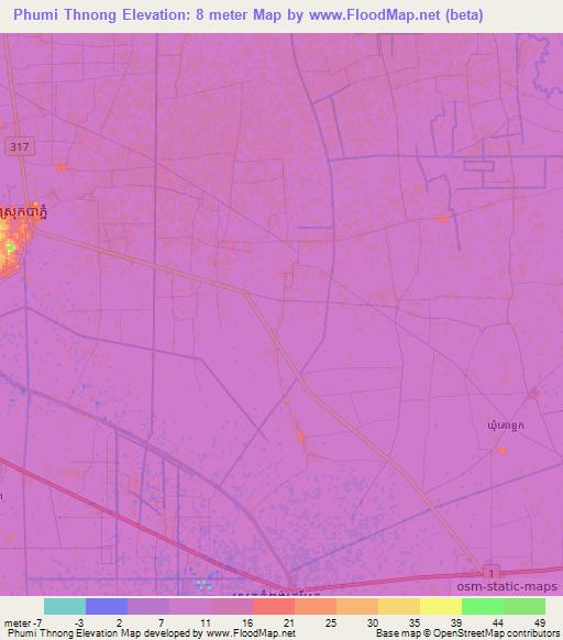 Phumi Thnong,Cambodia Elevation Map