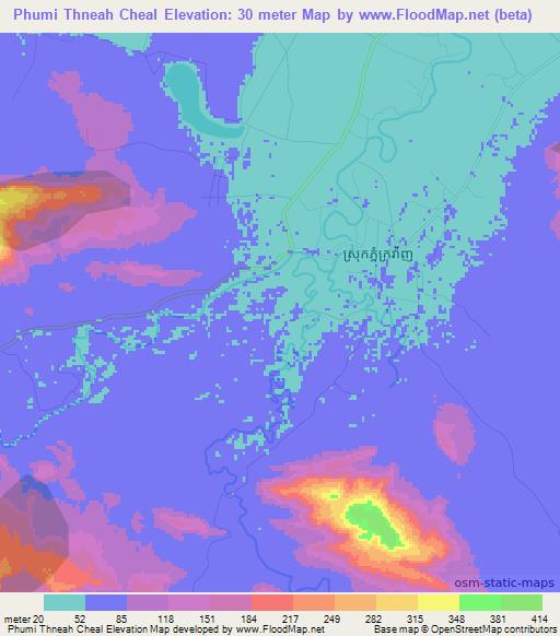 Phumi Thneah Cheal,Cambodia Elevation Map