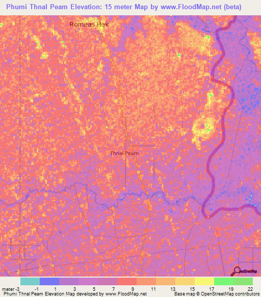 Phumi Thnal Peam,Cambodia Elevation Map