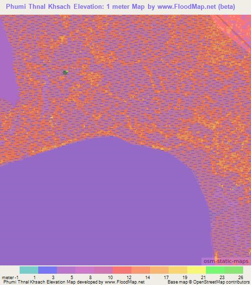 Phumi Thnal Khsach,Cambodia Elevation Map