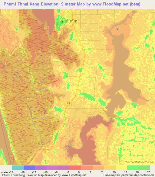 Phumi Thnal Keng,Cambodia Elevation Map