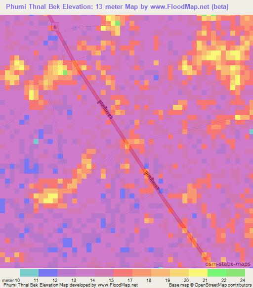 Phumi Thnal Bek,Cambodia Elevation Map