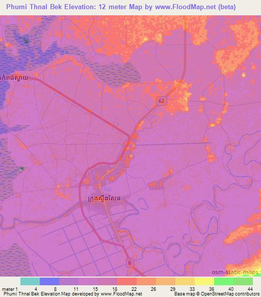 Phumi Thnal Bek,Cambodia Elevation Map