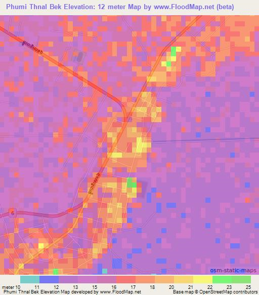 Phumi Thnal Bek,Cambodia Elevation Map