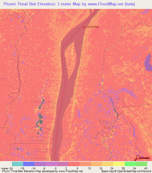 Phumi Thnal Bek,Cambodia Elevation Map