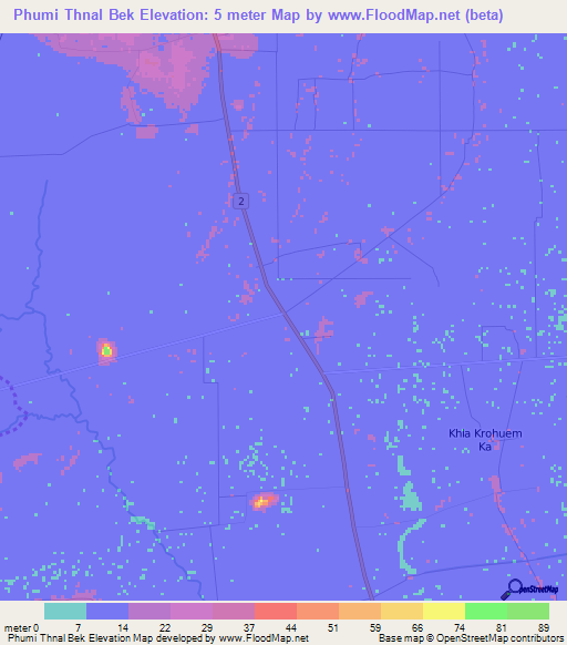 Phumi Thnal Bek,Cambodia Elevation Map