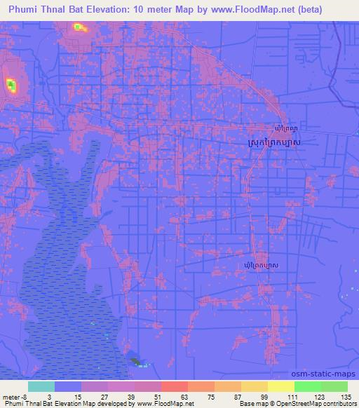 Phumi Thnal Bat,Cambodia Elevation Map