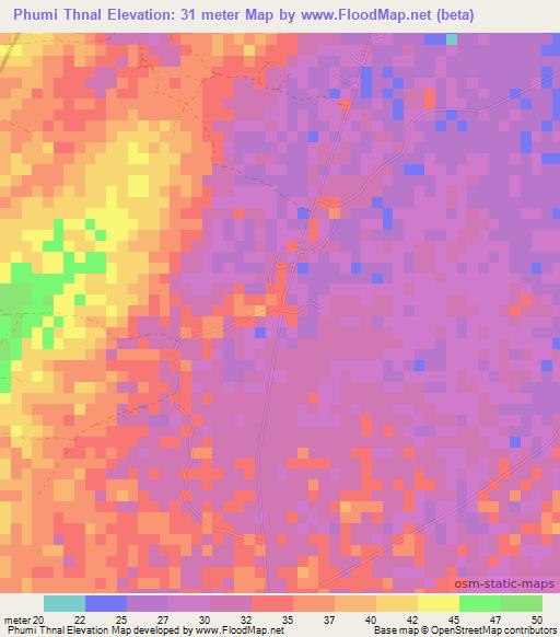 Phumi Thnal,Cambodia Elevation Map