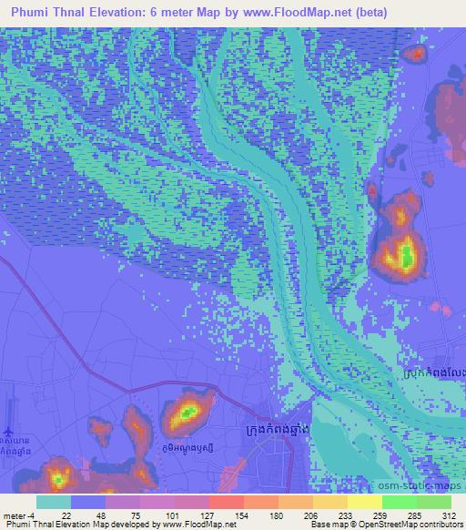 Phumi Thnal,Cambodia Elevation Map