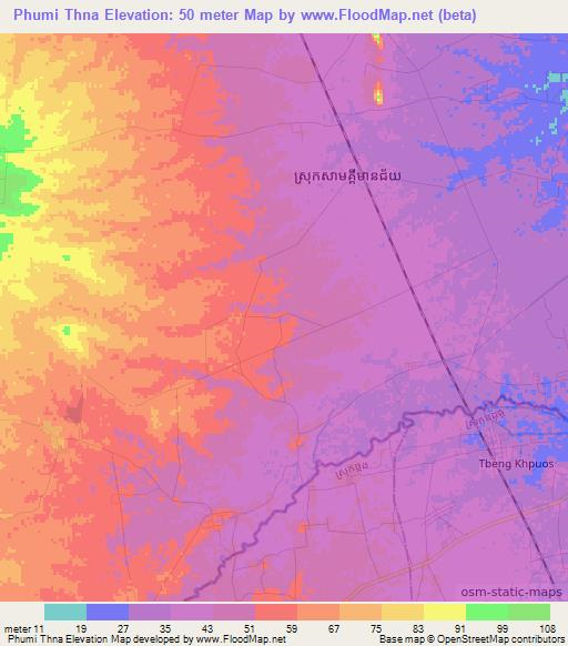Phumi Thna,Cambodia Elevation Map