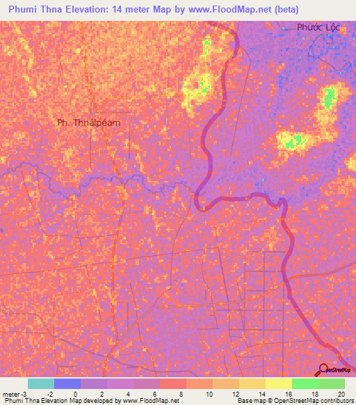 Phumi Thna,Cambodia Elevation Map