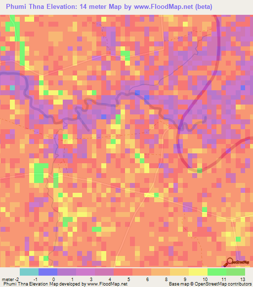 Phumi Thna,Cambodia Elevation Map