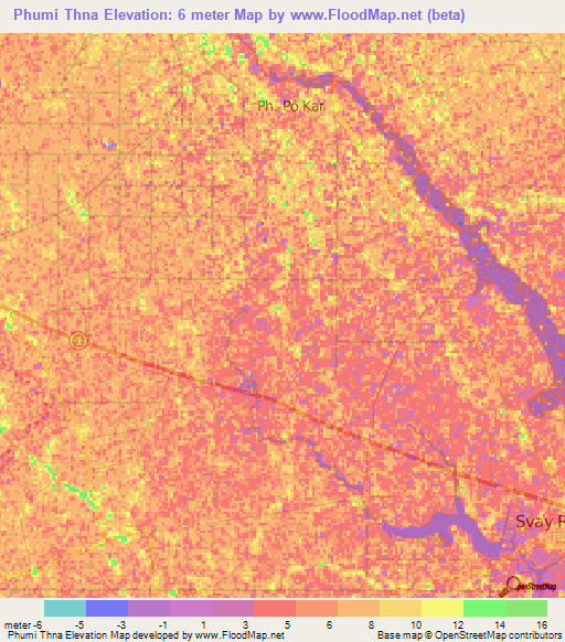 Phumi Thna,Cambodia Elevation Map