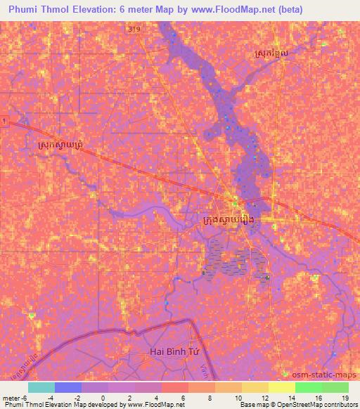 Phumi Thmol,Cambodia Elevation Map