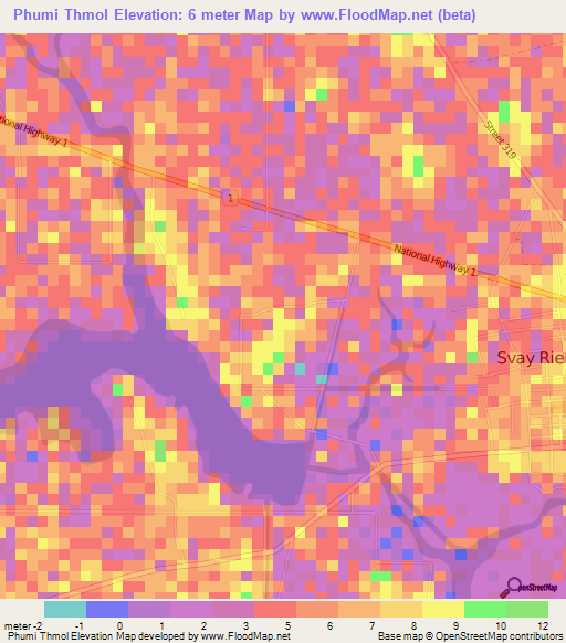 Phumi Thmol,Cambodia Elevation Map