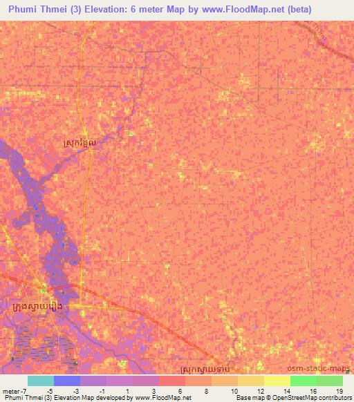 Phumi Thmei (3),Cambodia Elevation Map