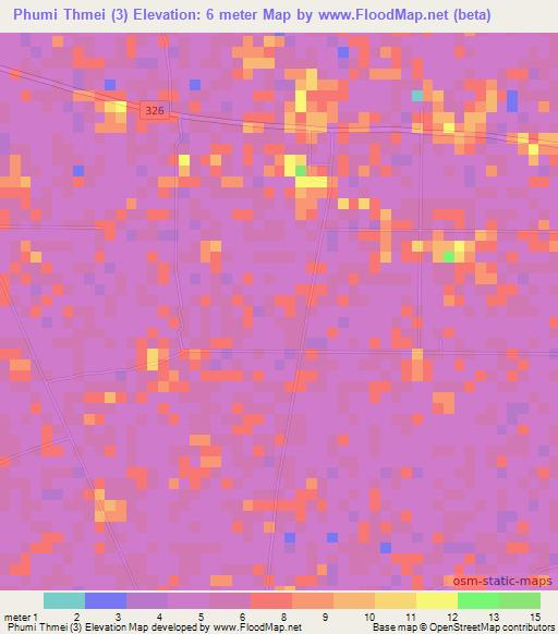 Phumi Thmei (3),Cambodia Elevation Map