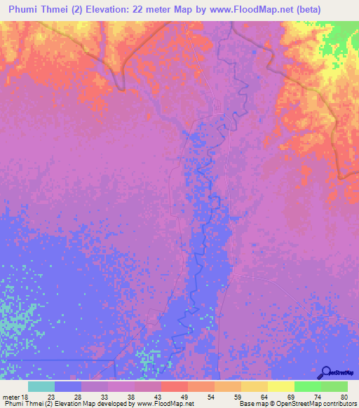 Phumi Thmei (2),Cambodia Elevation Map