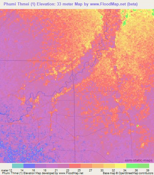 Phumi Thmei (1),Cambodia Elevation Map