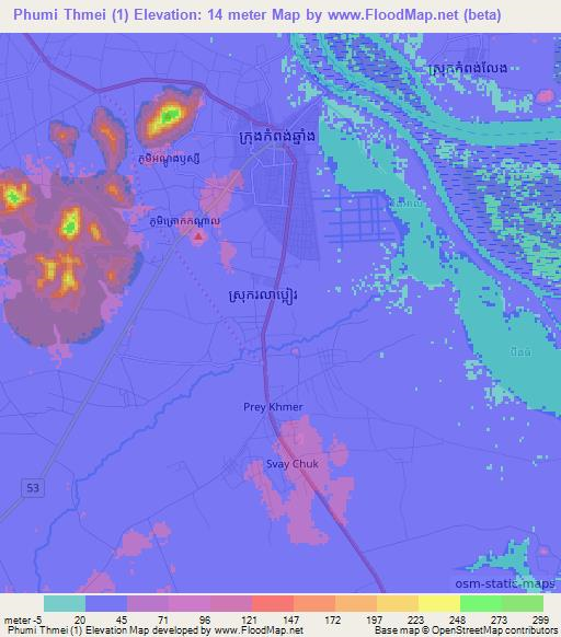 Phumi Thmei (1),Cambodia Elevation Map