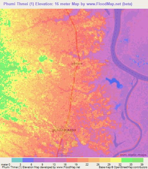 Phumi Thmei (1),Cambodia Elevation Map