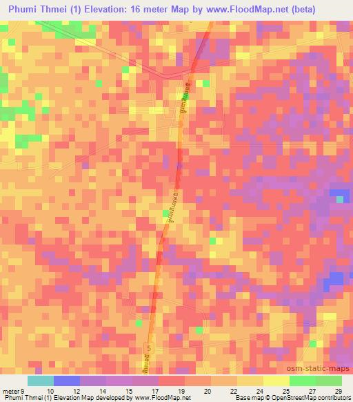 Phumi Thmei (1),Cambodia Elevation Map