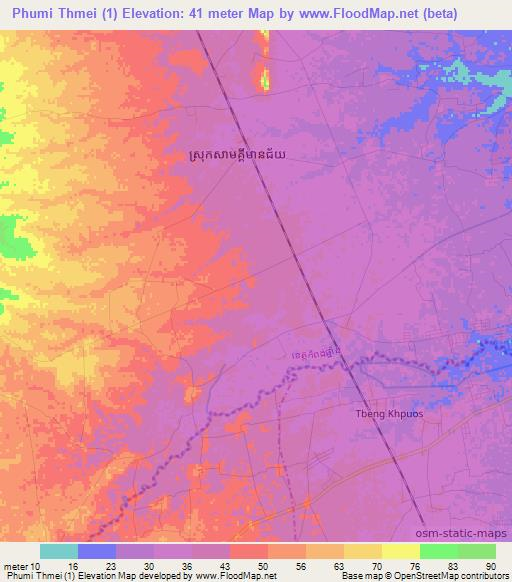 Phumi Thmei (1),Cambodia Elevation Map