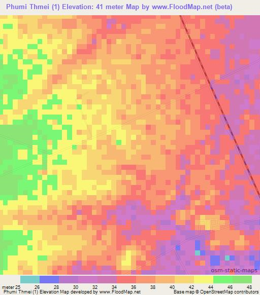 Phumi Thmei (1),Cambodia Elevation Map