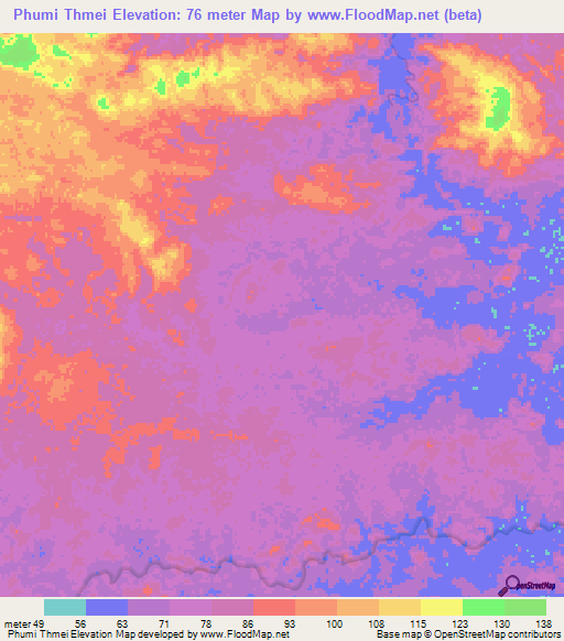 Phumi Thmei,Cambodia Elevation Map
