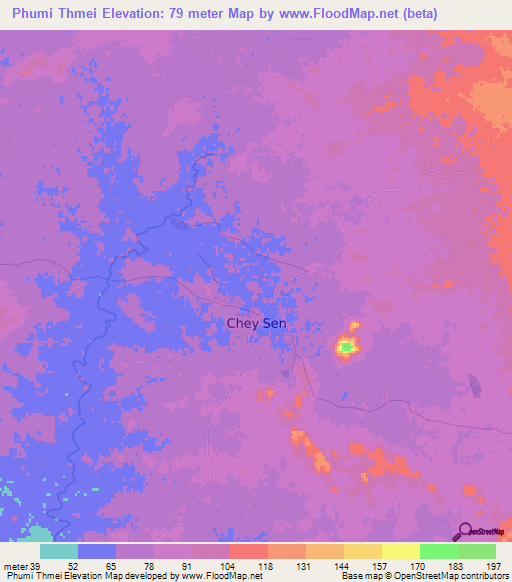 Phumi Thmei,Cambodia Elevation Map