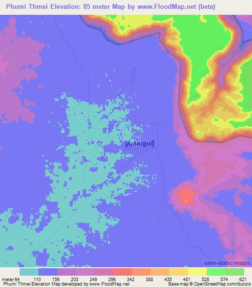 Phumi Thmei,Cambodia Elevation Map