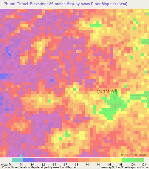 Phumi Thmei,Cambodia Elevation Map