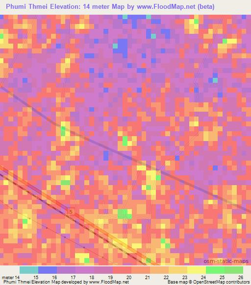 Phumi Thmei,Cambodia Elevation Map