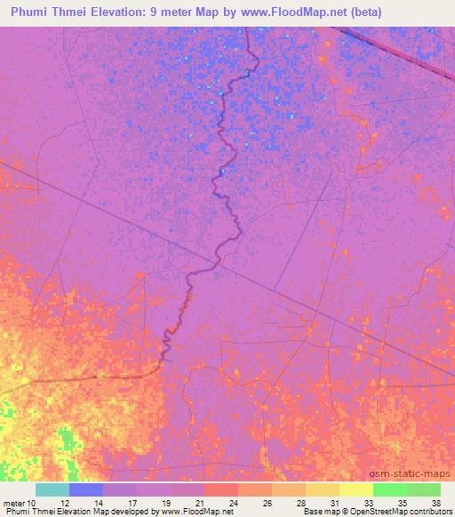 Phumi Thmei,Cambodia Elevation Map