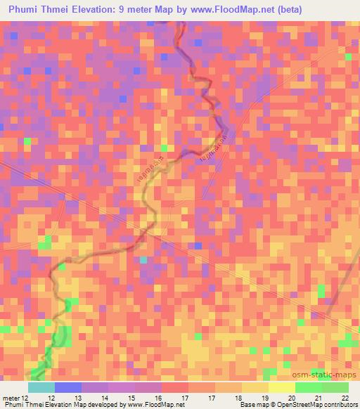 Phumi Thmei,Cambodia Elevation Map