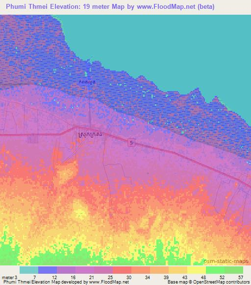 Phumi Thmei,Cambodia Elevation Map