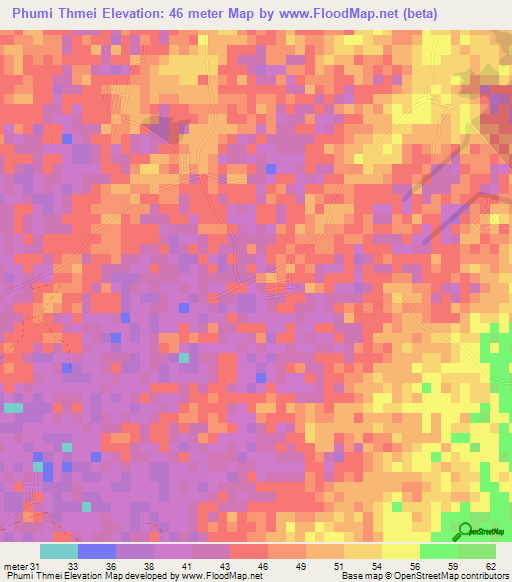 Phumi Thmei,Cambodia Elevation Map