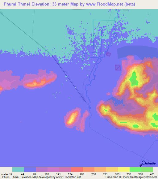 Phumi Thmei,Cambodia Elevation Map
