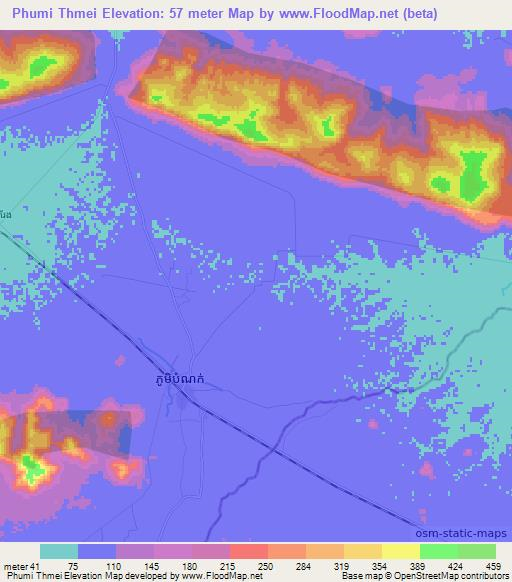Phumi Thmei,Cambodia Elevation Map