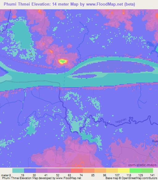 Phumi Thmei,Cambodia Elevation Map