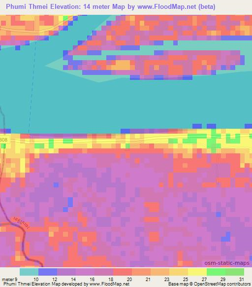 Phumi Thmei,Cambodia Elevation Map