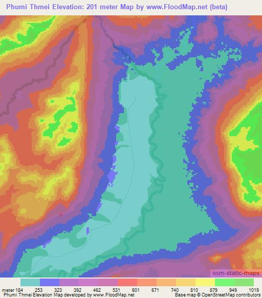 Phumi Thmei,Cambodia Elevation Map